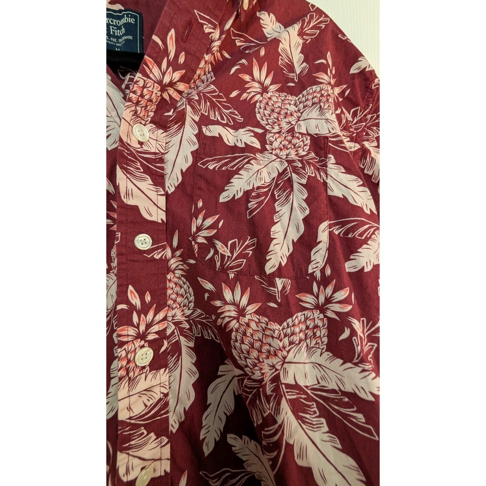 Abercrombie & Fitch Mens Medium Red Pineapple Tropical Palm Button Up Shirt - Picture 4 of 7